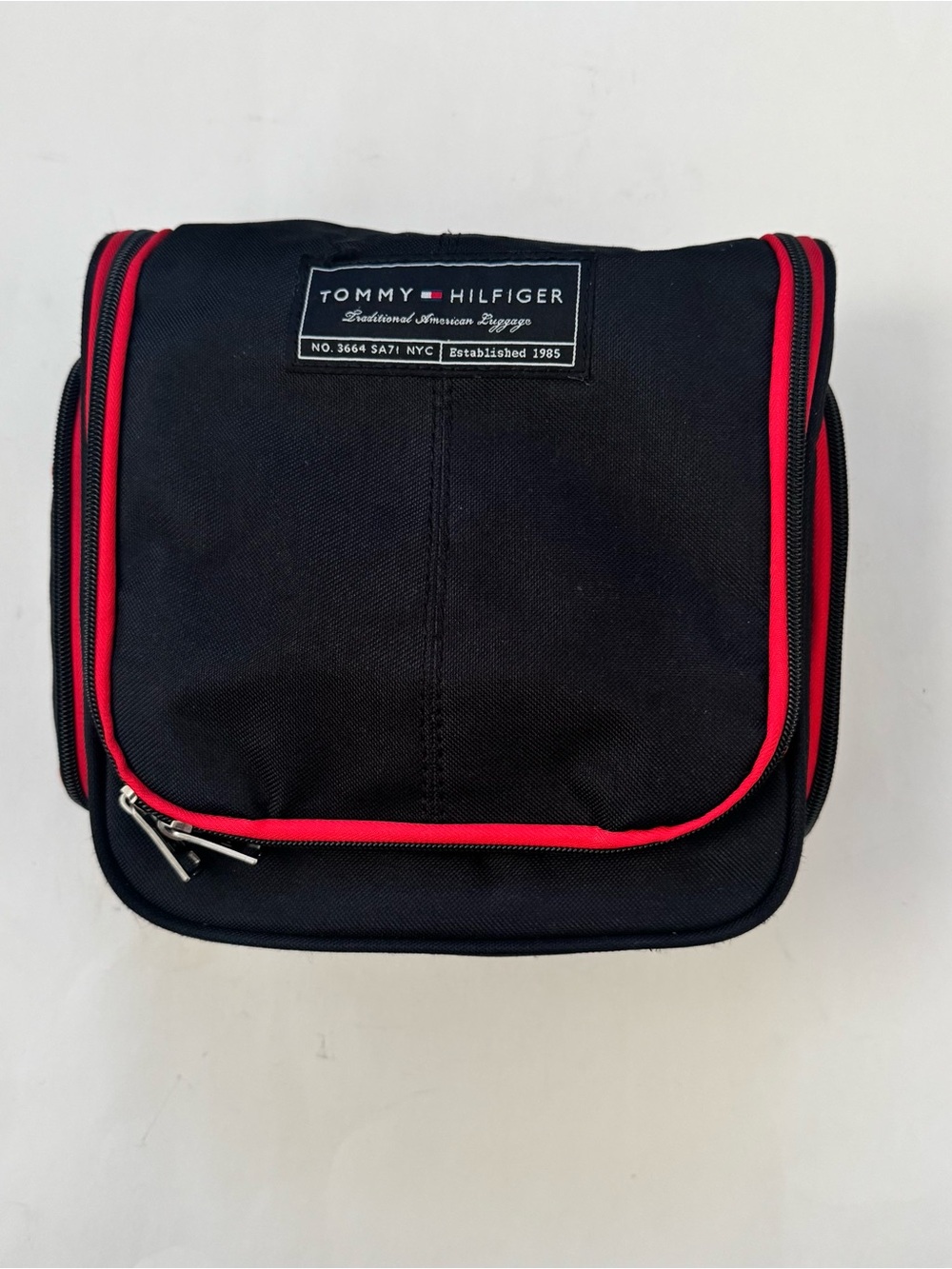 Tommy Hilfiger Travel Toiletry Bag Hanging Organizer Black Red Canvas Dopp Kit